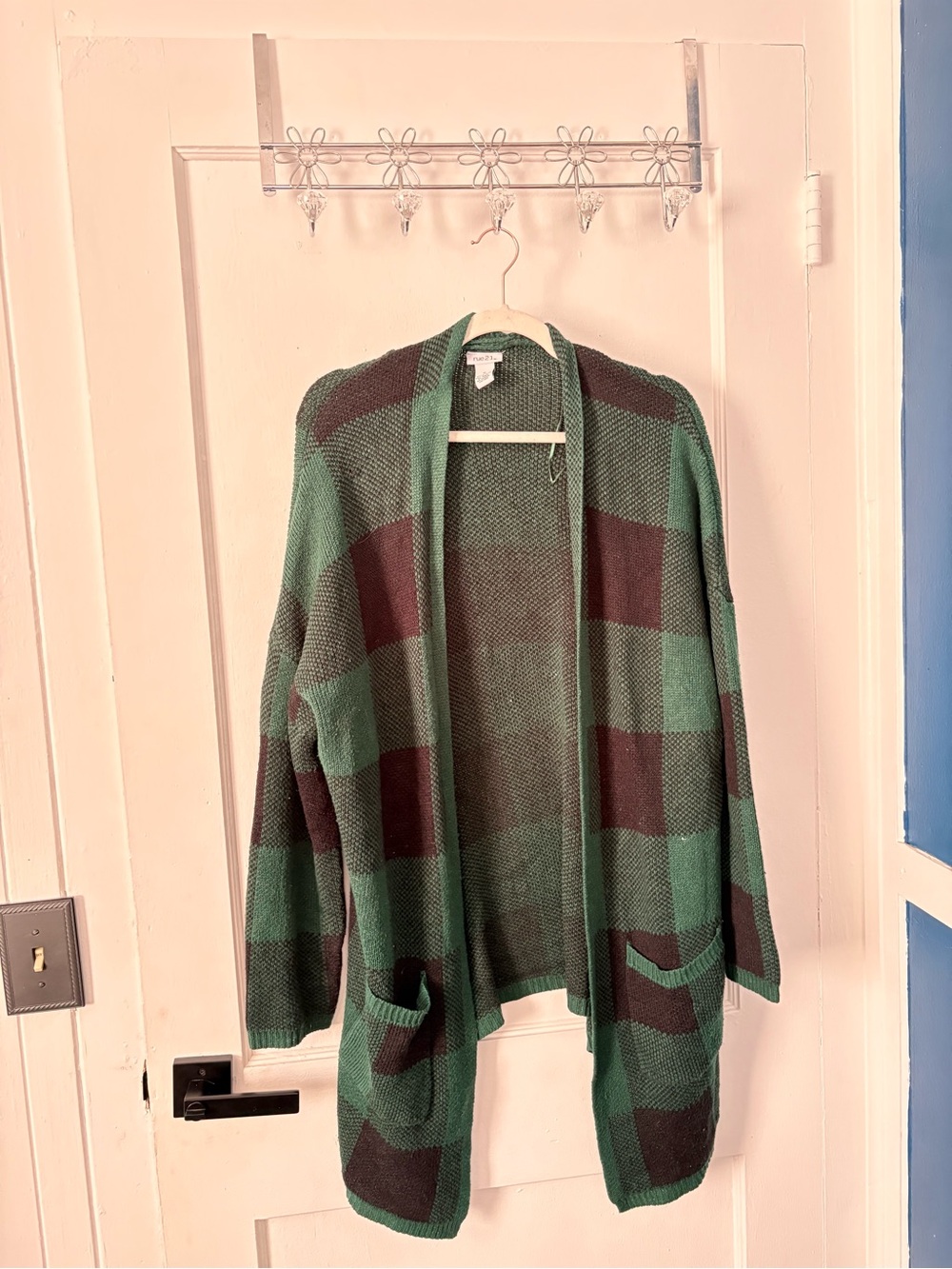 Rue21 Open Front Green and Black Plaid Women's Cardigan Sweater